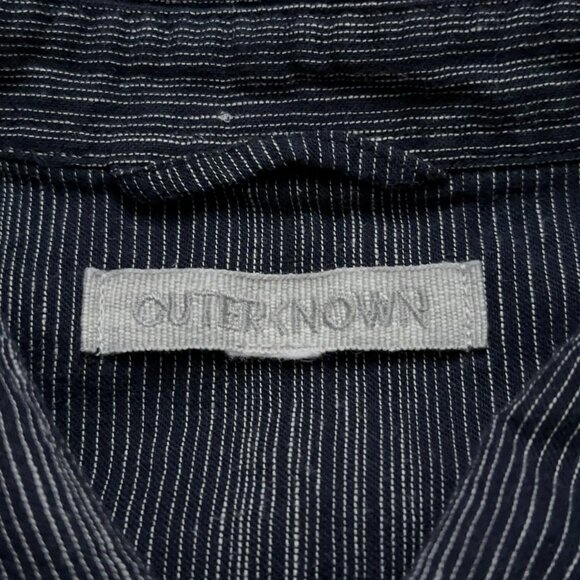 Outerknown Shirt Mens Size M Short Sleeve Organic Cotton Linen Gray Striped - Picture 4 of 6